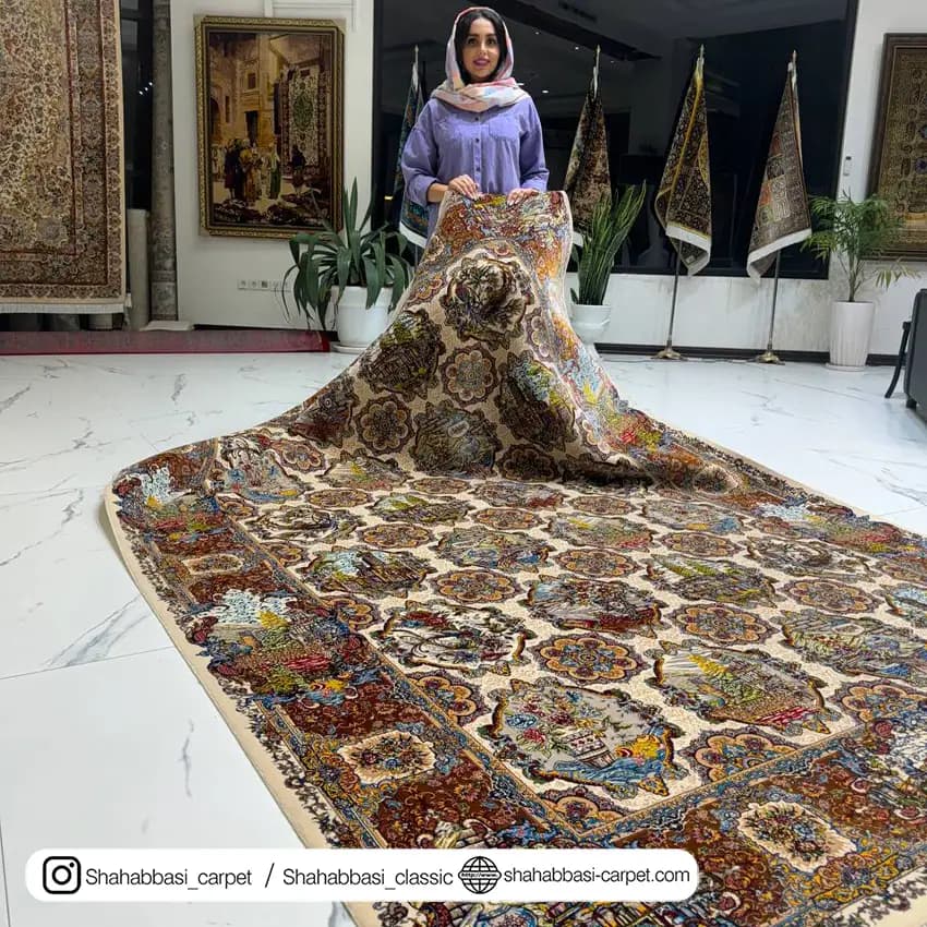 فرش ابریشم کد 108 کرم — تصویر ۶