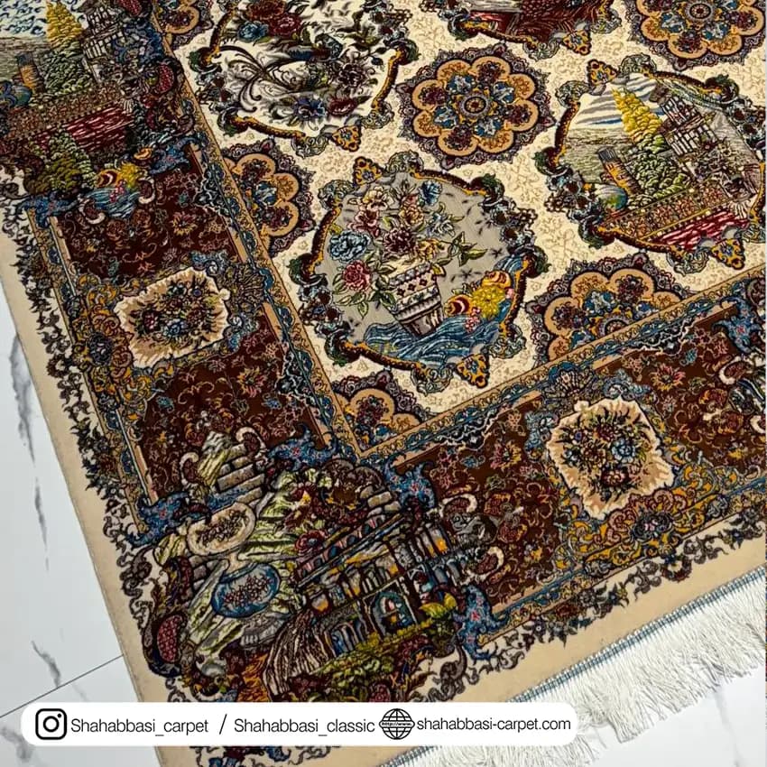 فرش ابریشم کد 108 کرم — تصویر ۴