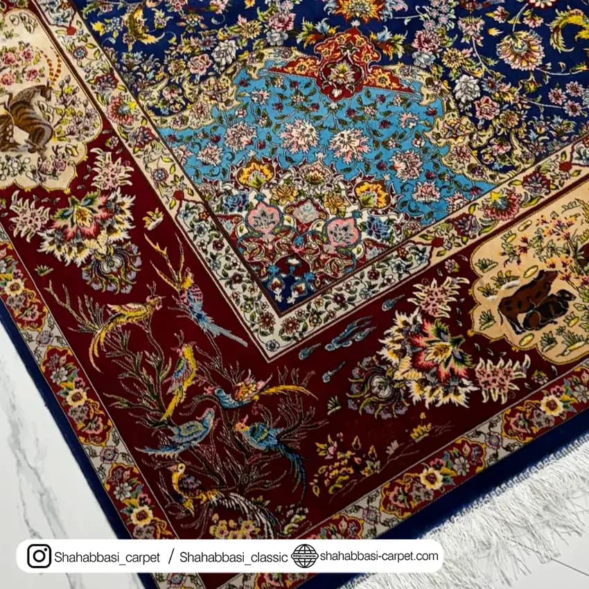 فرش ابریشم کد 107 سرمه ای — تصویر ۳