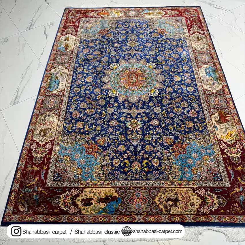 فرش ابریشم کد 107 سرمه ای — تصویر ۴