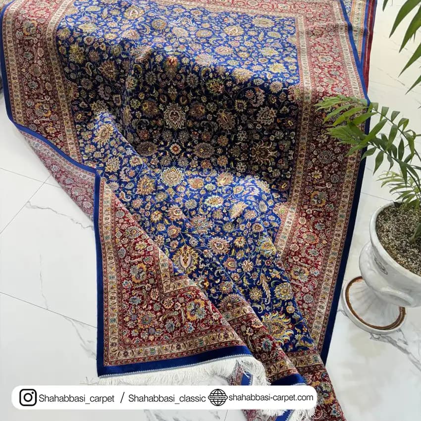 فرش ابریشم کد 103 سرمه ای — تصویر ۲
