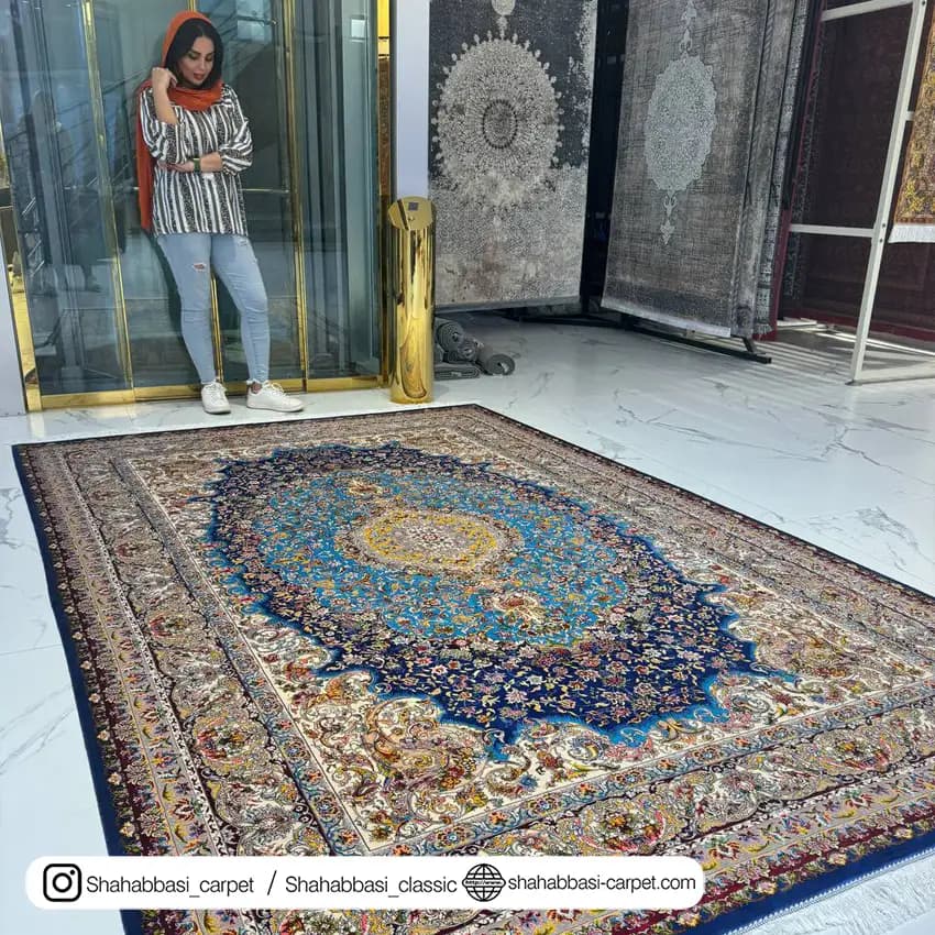 فرش ابریشم کد 102 سرمه ای