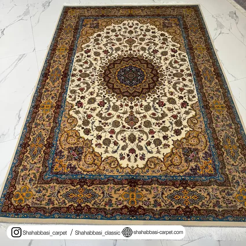 فرش ابریشم کد 101 کرم — تصویر ۵