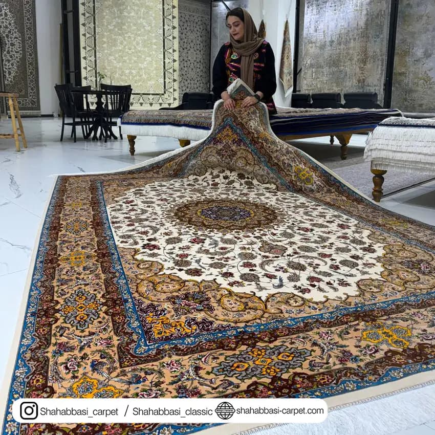فرش ابریشم کد 101 کرم