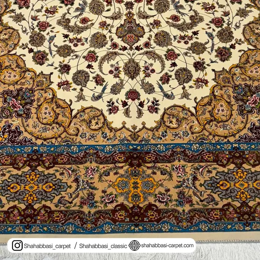 فرش ابریشم کد 101 کرم — تصویر ۳