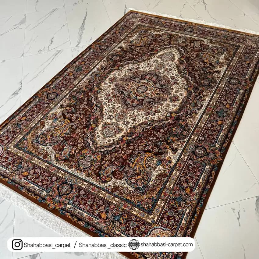 فرش ابریشم کد 100 دارچینی — تصویر ۲