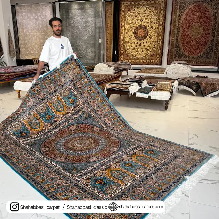 فرش ابریشم کد 93 آبی — تصویر ۷