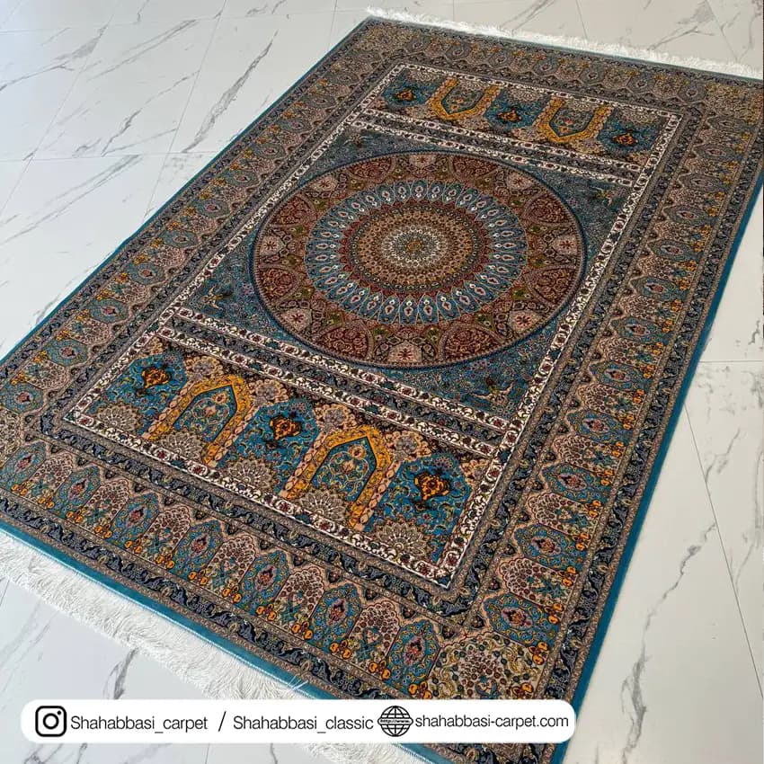 فرش ابریشم کد 93 آبی — تصویر ۸
