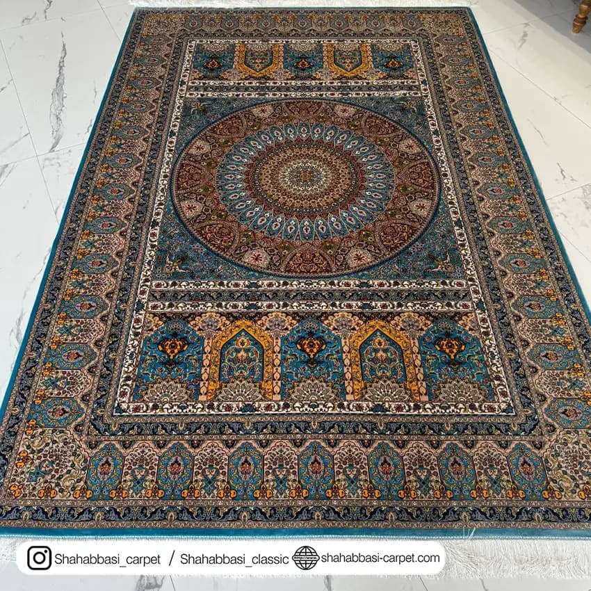 فرش ابریشم کد 93 آبی — تصویر ۱۲