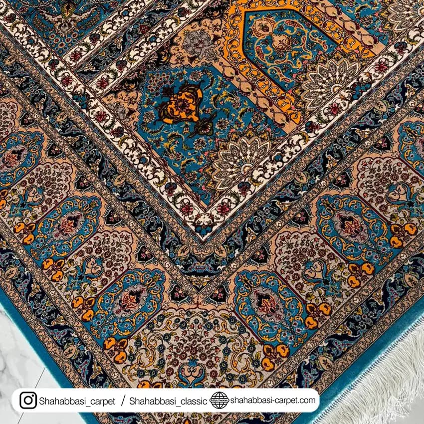فرش ابریشم کد 93 آبی — تصویر ۵