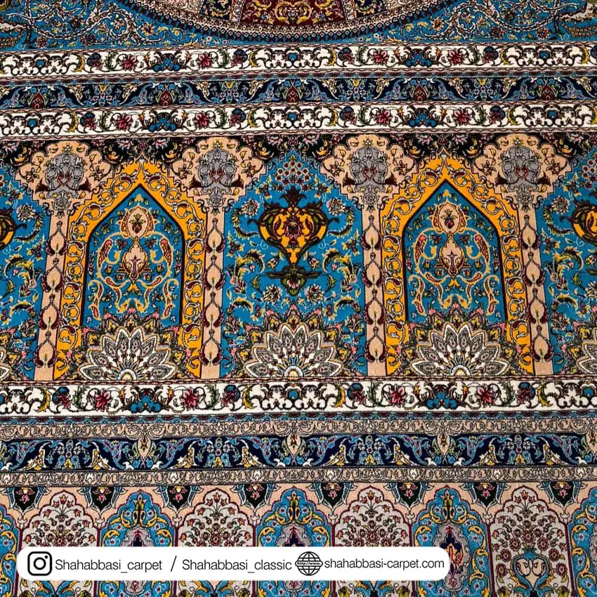 فرش ابریشم کد 93 آبی — تصویر ۳