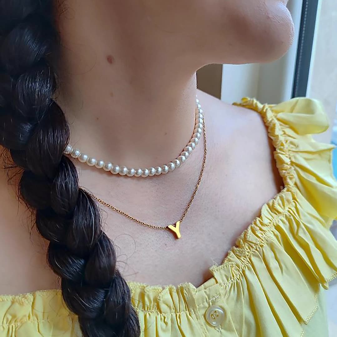 گردنبند زنانه مروارید دو لاین مروارید و حرف y