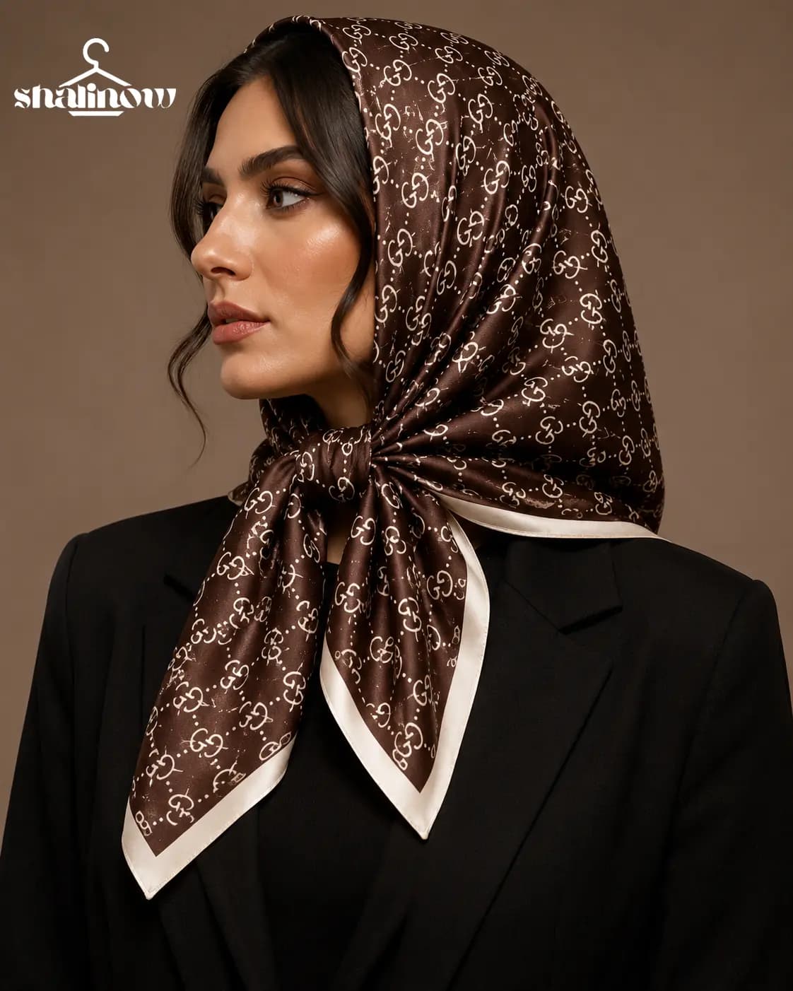 روسری ساتن ابریشم قهوه ای