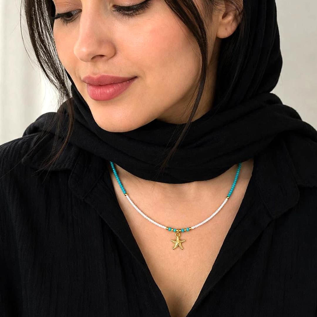 گردنبند منجوقی ستاره دریایی فیروزه ای