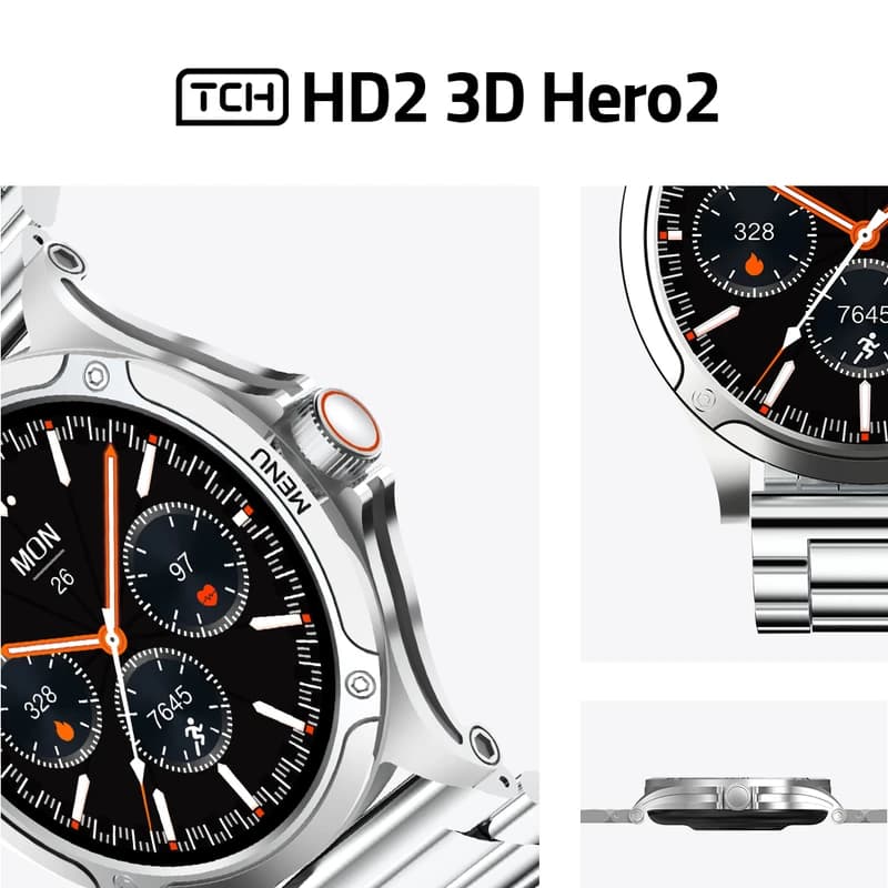 ساعت هوشمند تی سی اچ مدل TCH HD2 3D Hero2 دارای قابلیت های کنترل موسیقی، پشتیبانی از زبان فارسی، قابلیت مکالمه و بند فلزی — تصویر ۹