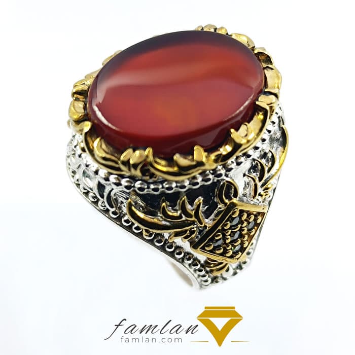 انگشتر نقره مردانه عقیق سرخ کد 2921 — تصویر ۵