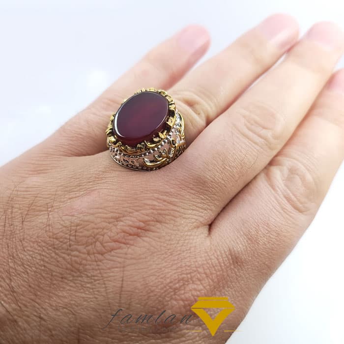 انگشتر نقره مردانه عقیق سرخ کد 2921 — تصویر ۶
