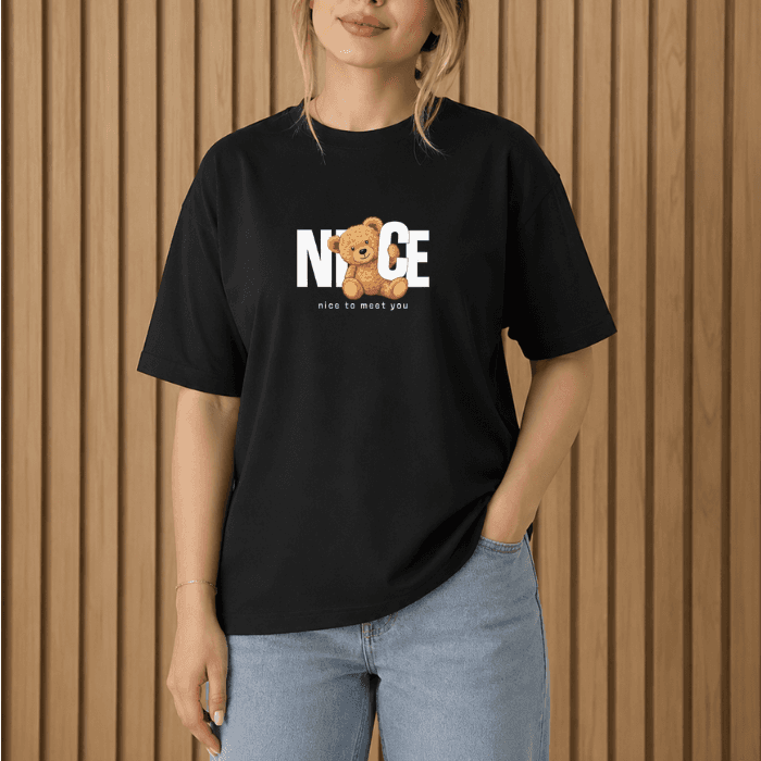 تیشرت باکسی زنانه طرح nice عمده