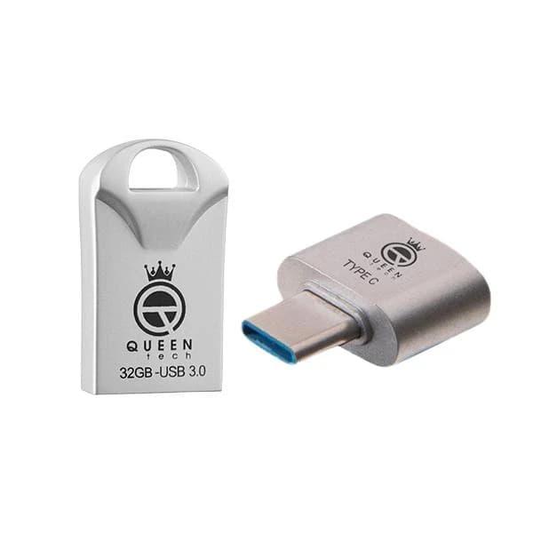 فلش مموری کوئین تک مدل RACE USB3 C-PLUS ظرفیت 32 گیگابایت به همراه مبدل USB-C OTG — تصویر ۲