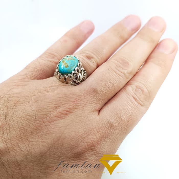 انگشتر نقره مردانه فیروزه نیشابور کد 2875 — تصویر ۲