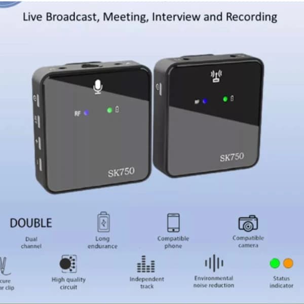 میکروفن بی سیم مدل SK750 wireless microphone بسته 2 عددی — تصویر ۲