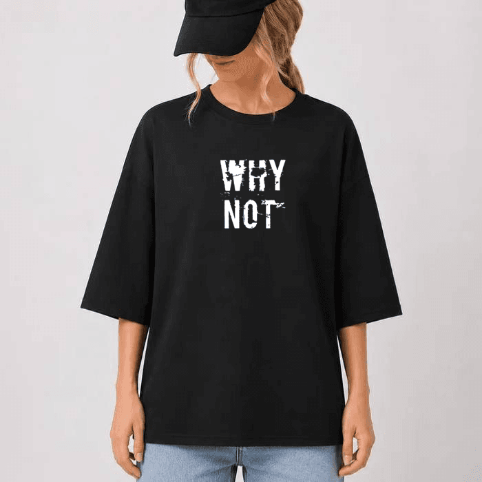 تیشرت باکسی زنانه طرح why not عمده — تصویر ۲