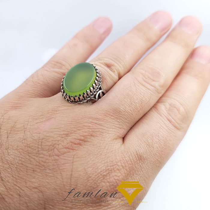 انگشتر نقره مردانه عقیق سبز کاهویی کد 2924 — تصویر ۶