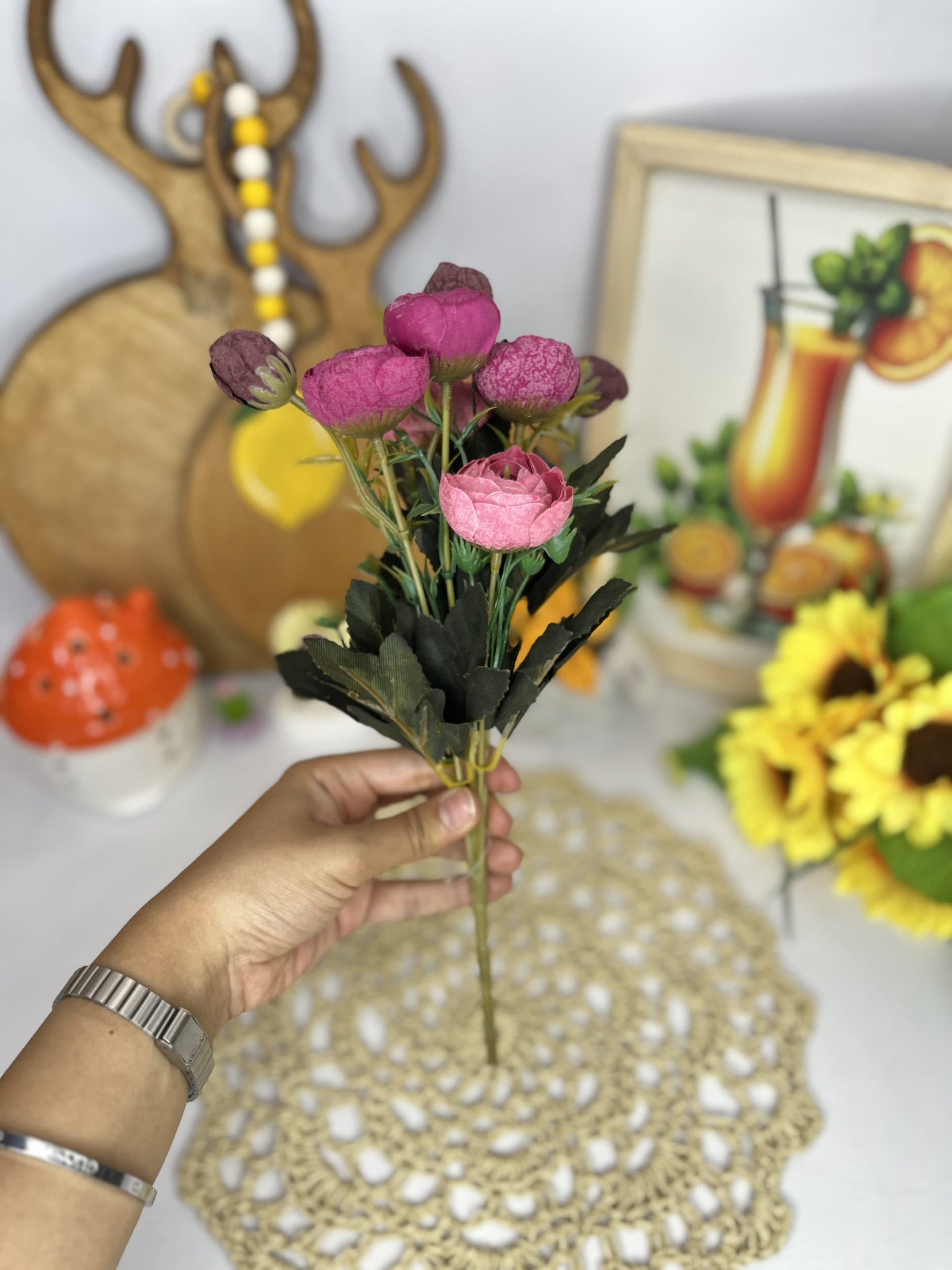 بوته گل پیونی کوچک؛ گل مصنوعی وارداتی در سه رنگ — تصویر ۶