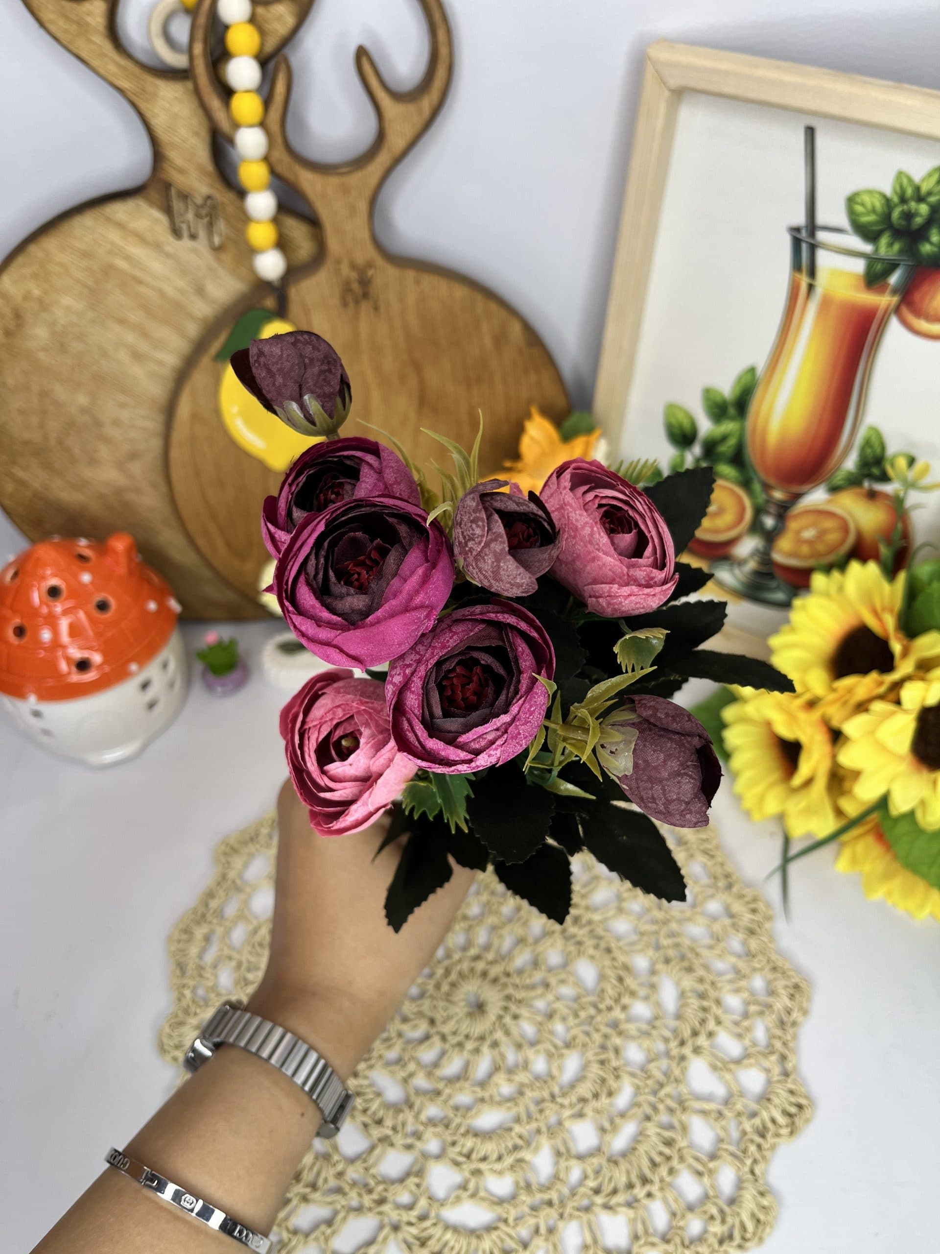 بوته گل پیونی کوچک؛ گل مصنوعی وارداتی در سه رنگ — تصویر ۷