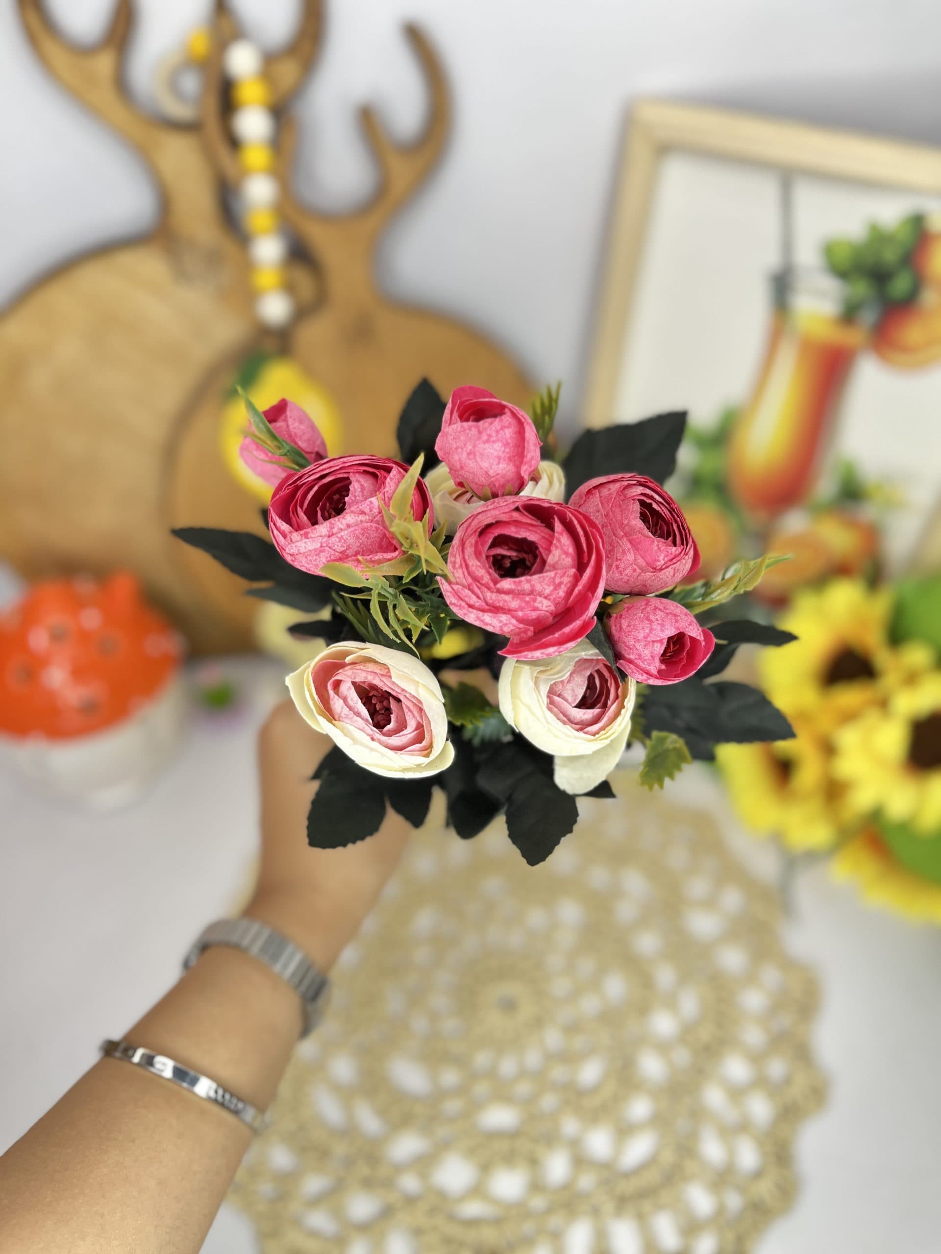 بوته گل پیونی کوچک؛ گل مصنوعی وارداتی در سه رنگ — تصویر ۴