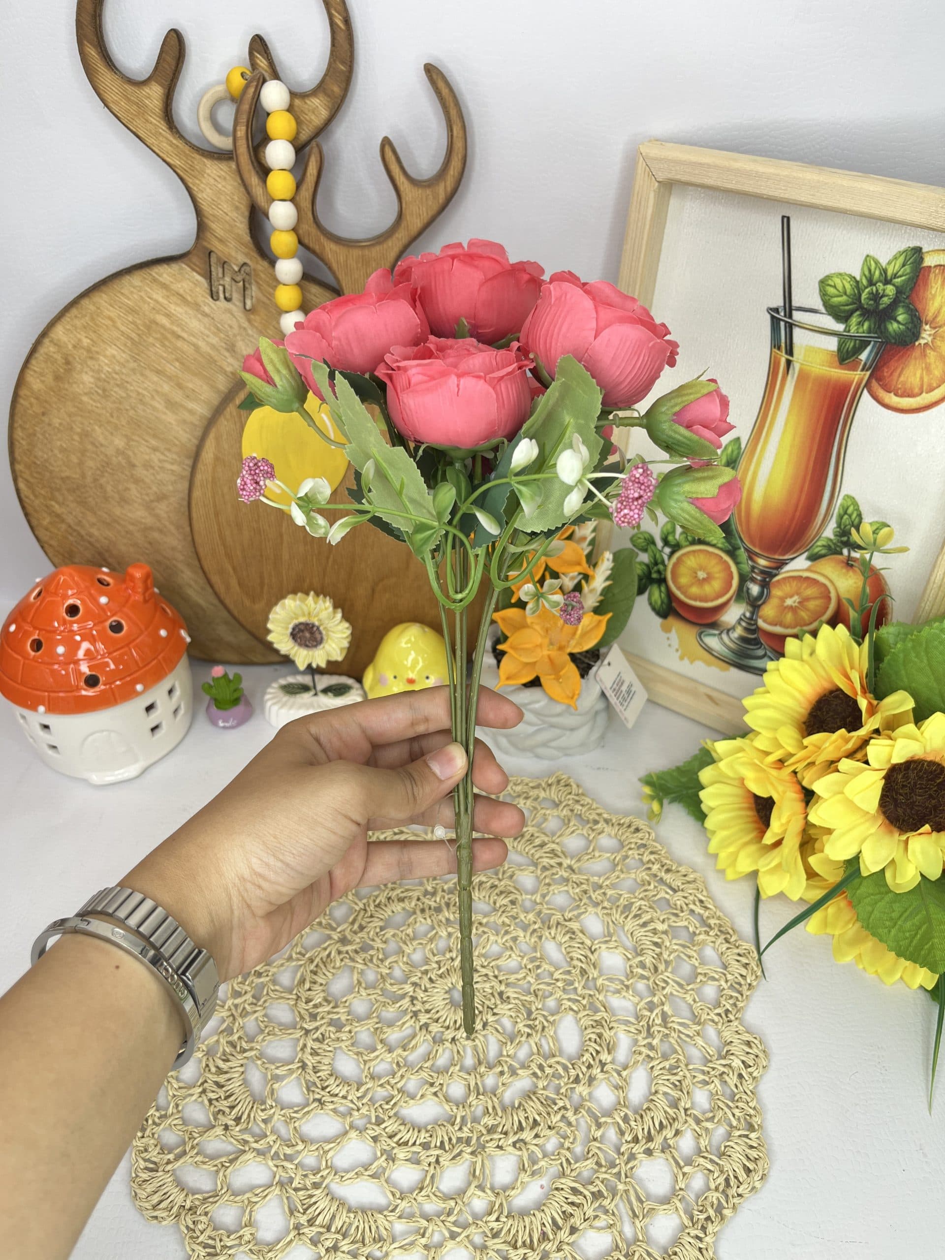 بوته گل صدبرگ؛ گل مصنوعی وارداتی در سه رنگ زیبا — تصویر ۳