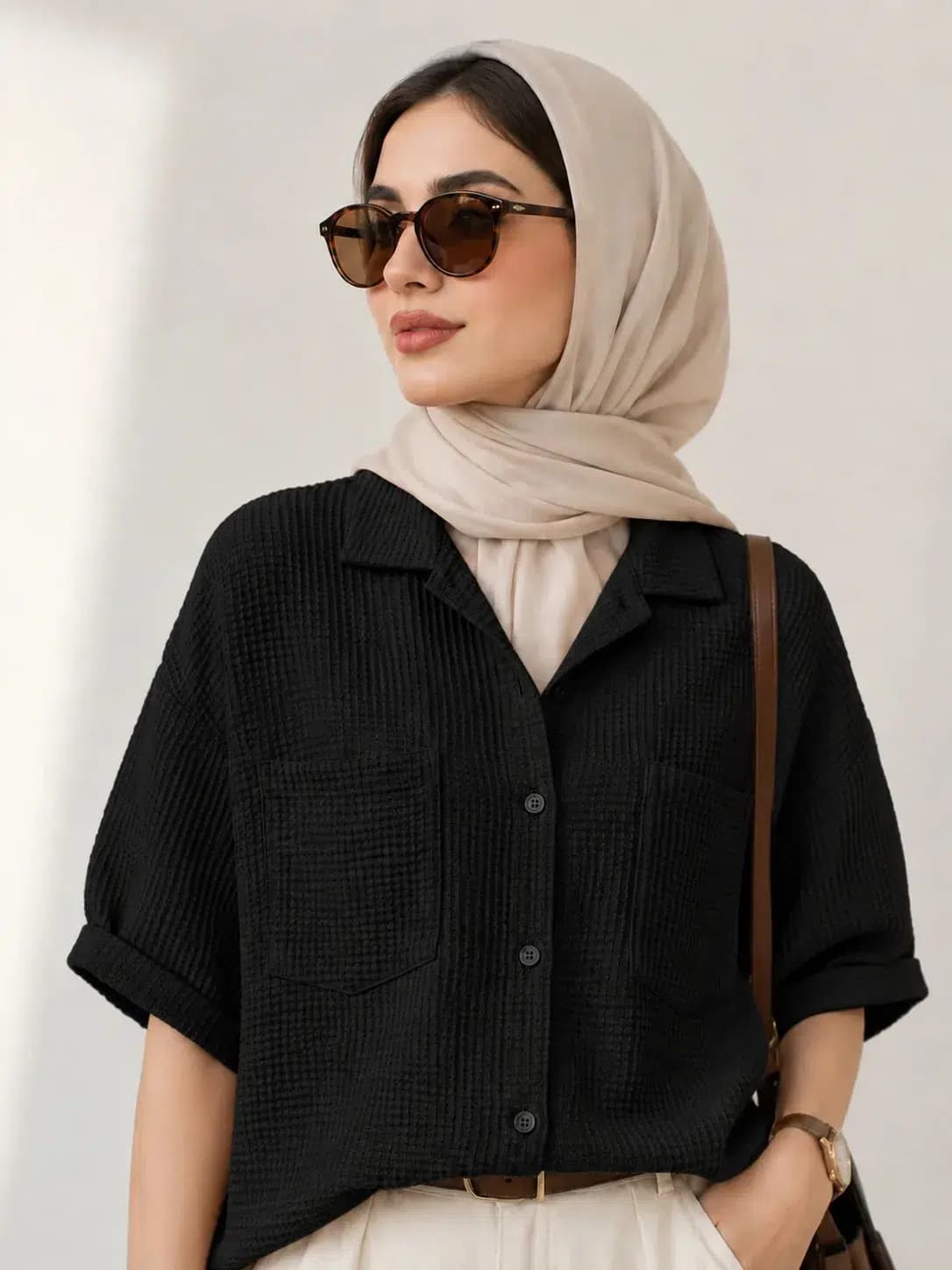 شومیز مشکی جیبدار تابستونی فری سایز — تصویر ۷