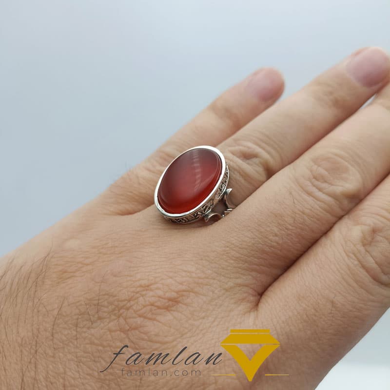 انگشتر نقره مردانه عقیق پرتقالی کد 2401 — تصویر ۶