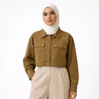 کراپ کت کرپ مازراتی زنانه رنگ قهوه ای -جلو دکمه دار – ویستلا شاپ