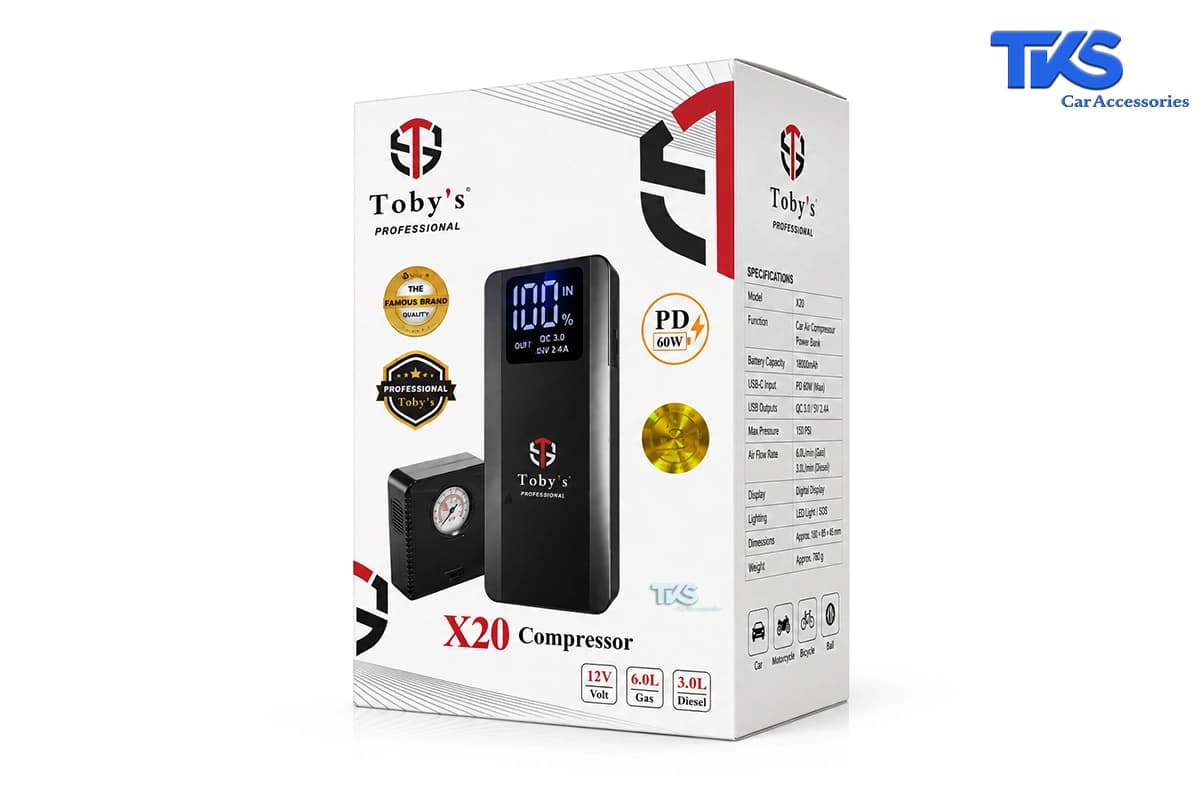 جامپ استارتر خودرو Toby’s X20 Compressor | پاوربانک و کمپرسور باد خودرو — تصویر ۱۰