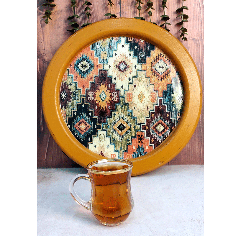 سینی چوبی رزینی دستساز طرح جاجیم