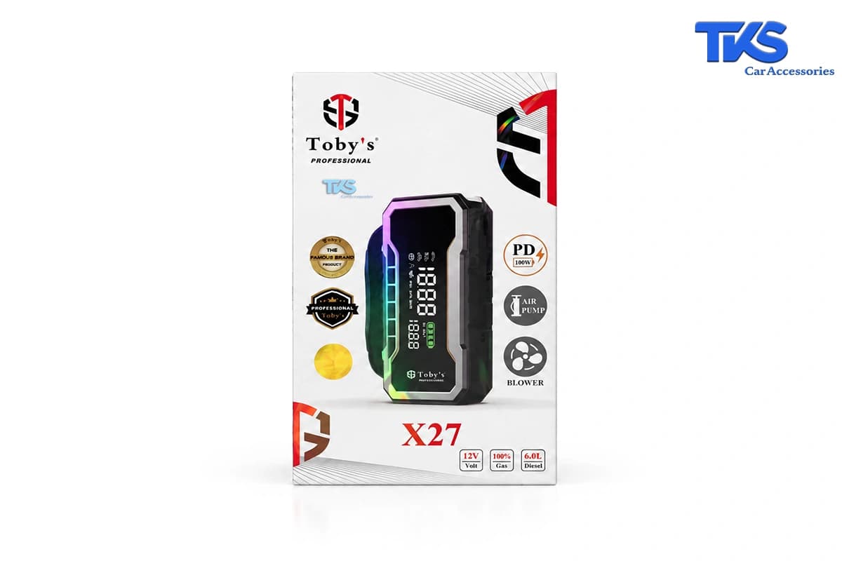 جامپ استارتر Toby’s X27 | استارت اضطراری خودرو + پمپ باد + دمنده + پاوربانک 100 وات — تصویر ۷