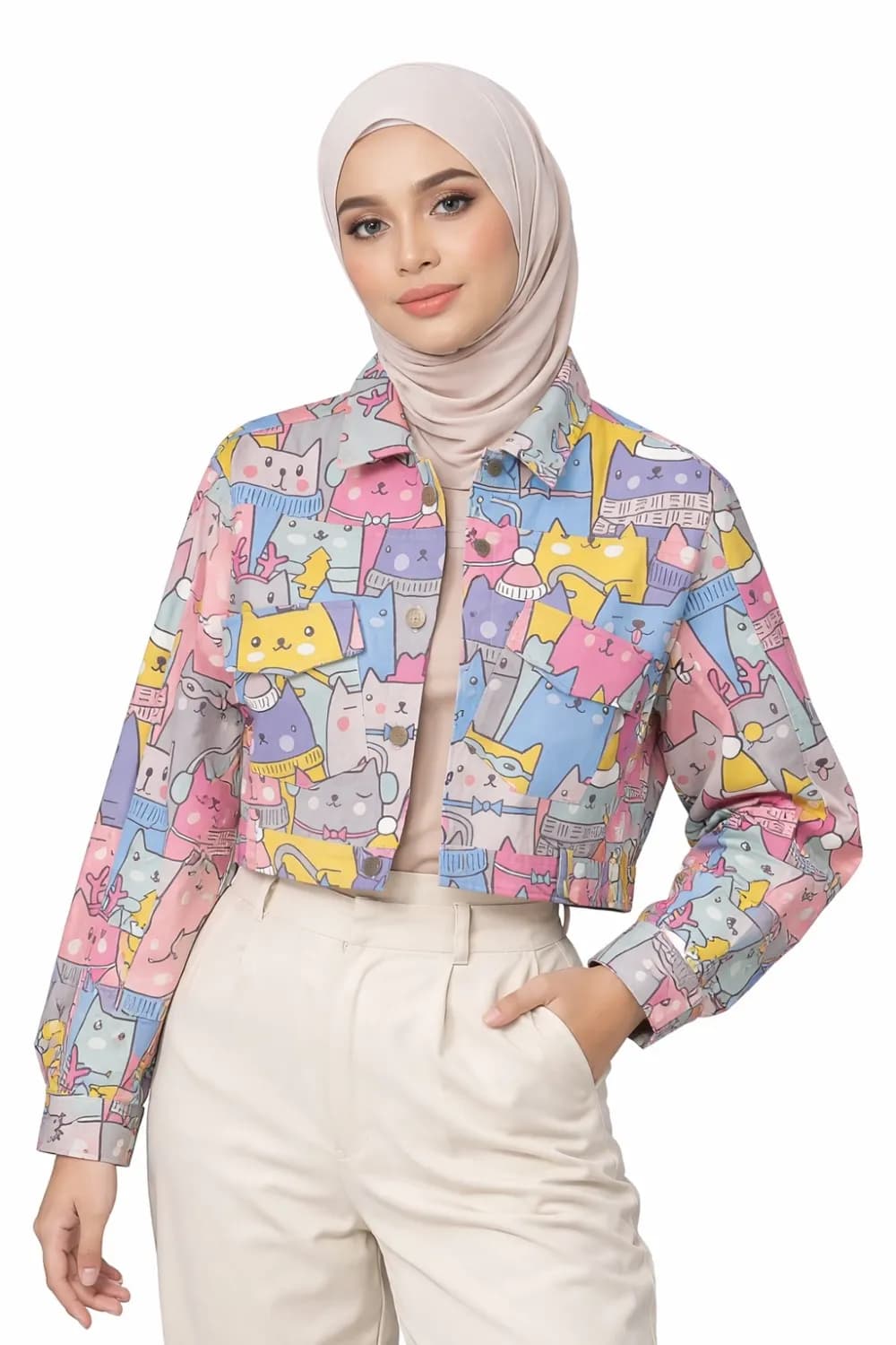 کت کتان طرح دار عروسکی زنانه چاپی — تصویر ۹