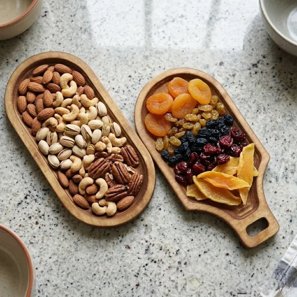 2 عدد سینی چوبی سرو بیضی و دسته دار کافی شاپی — تصویر ۳