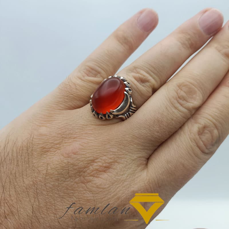 انگشتر نقره مردانه عقیق پرتقالی کد 2379 — تصویر ۶