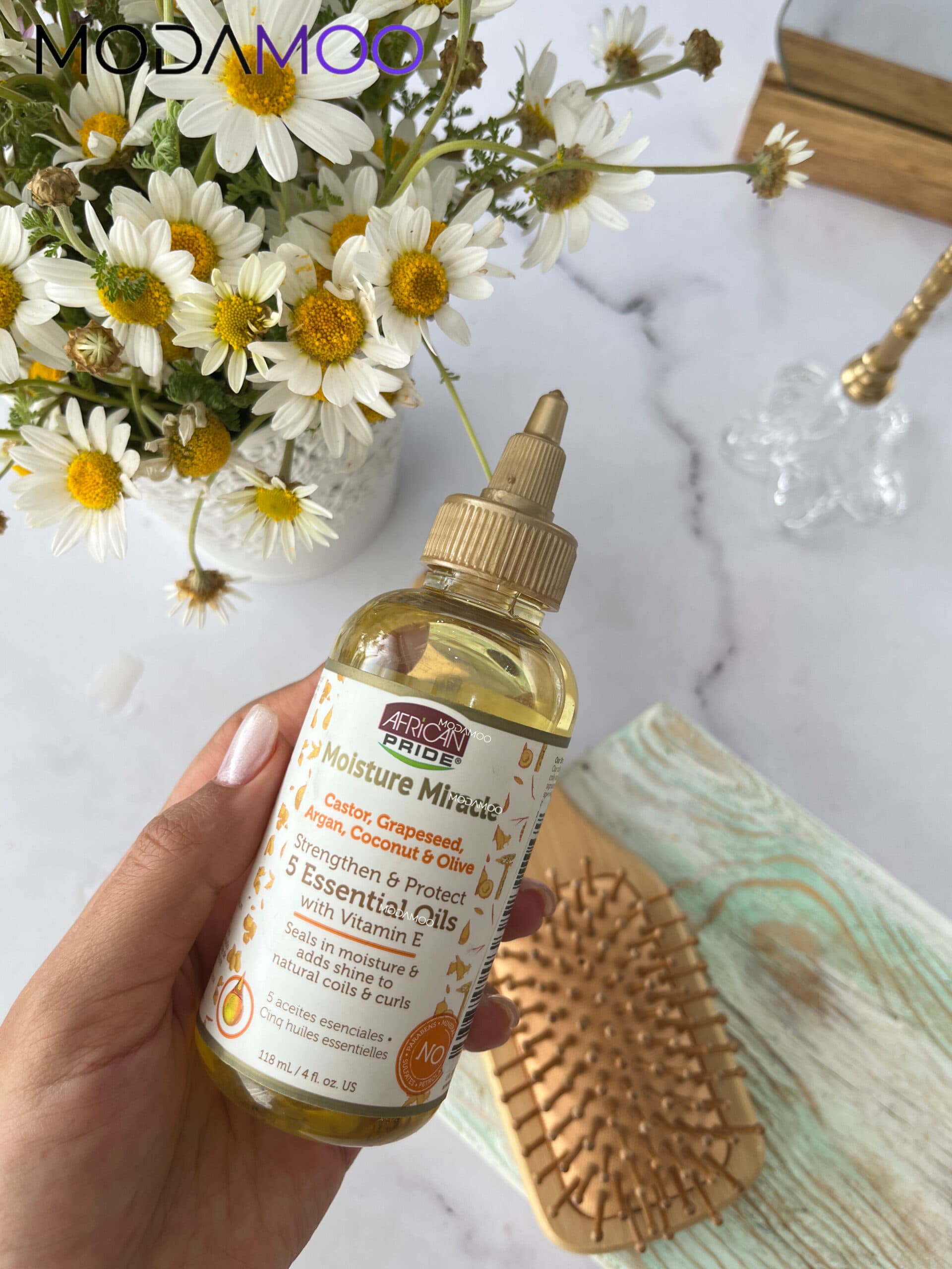 روغن مو درمانی ومراقبتی افریکن پراید (اصل) – African Pride Moisture Miracle 5 Essential Oils — تصویر ۲