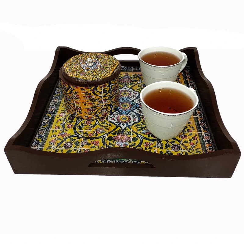 سینی چوبی رزینی طرح کاشی کد gh3030 — تصویر ۲