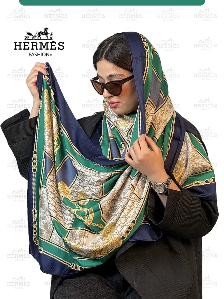 شال ابریشم طرح مارک دیور (Dior) زنجیر طلایی — تصویر ۹