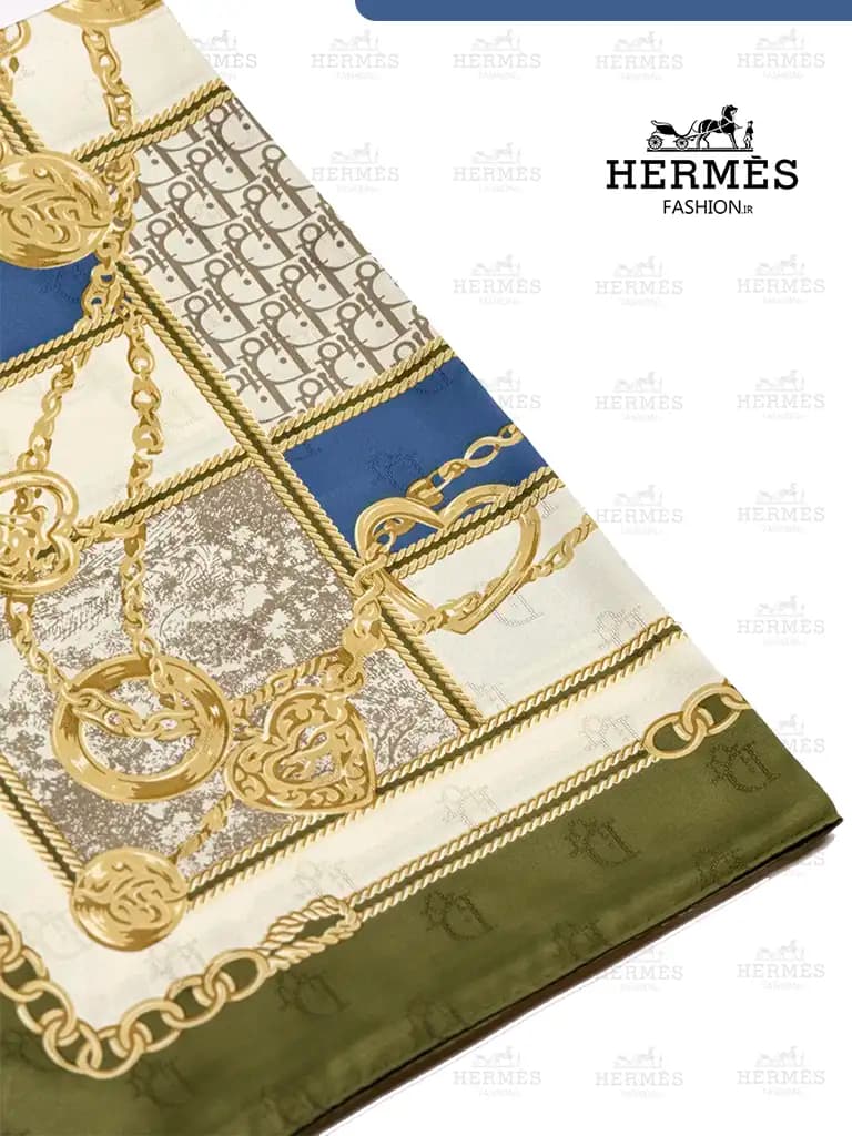 شال ابریشم طرح مارک دیور (Dior) زنجیر طلایی — تصویر ۵