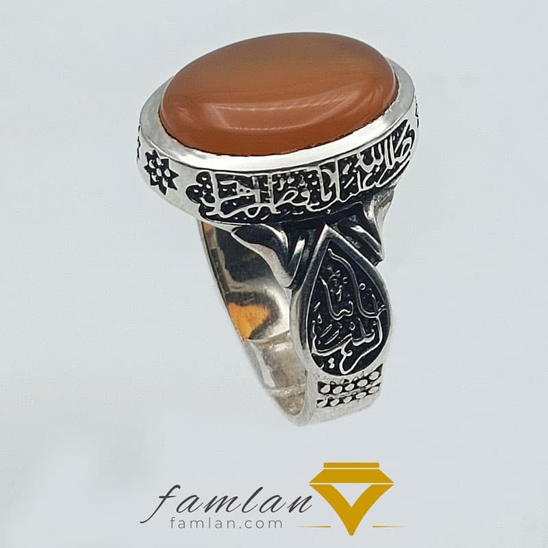 انگشتر نقره مردانه عقیق پرتقالی کد 2413 — تصویر ۵