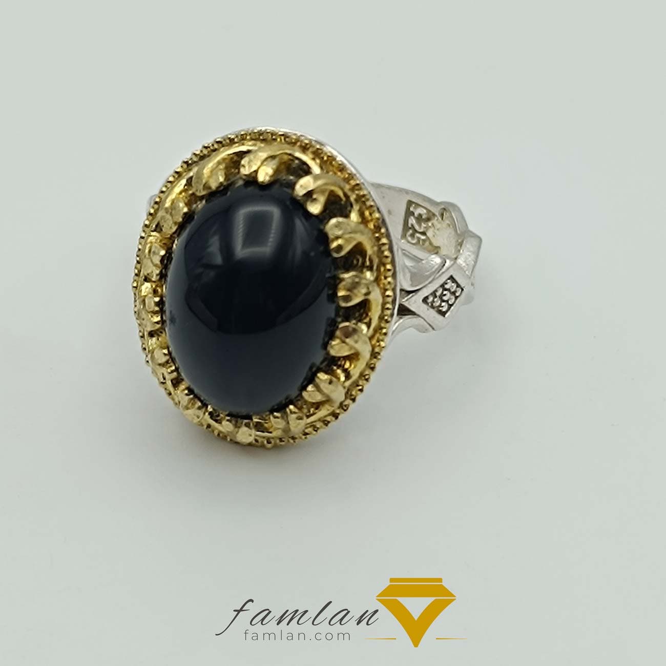 انگشتر نقره مردانه عقیق سیاه کد 2167 — تصویر ۹