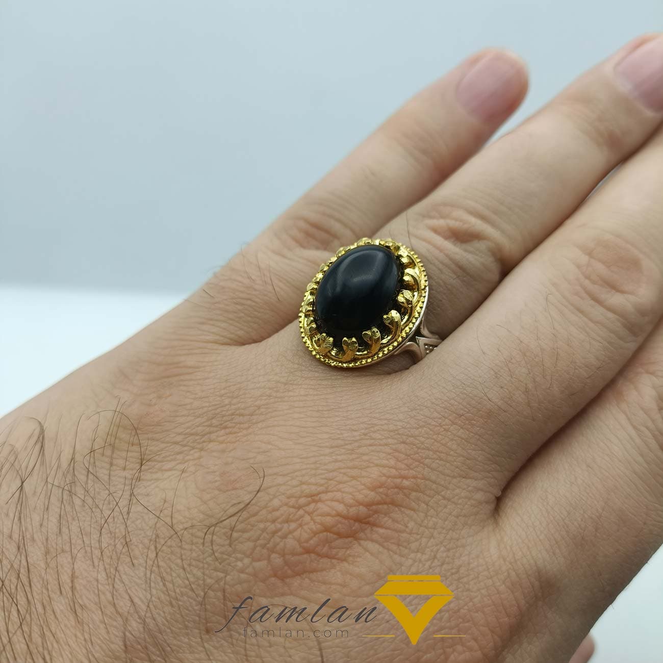 انگشتر نقره مردانه عقیق سیاه کد 2167 — تصویر ۲