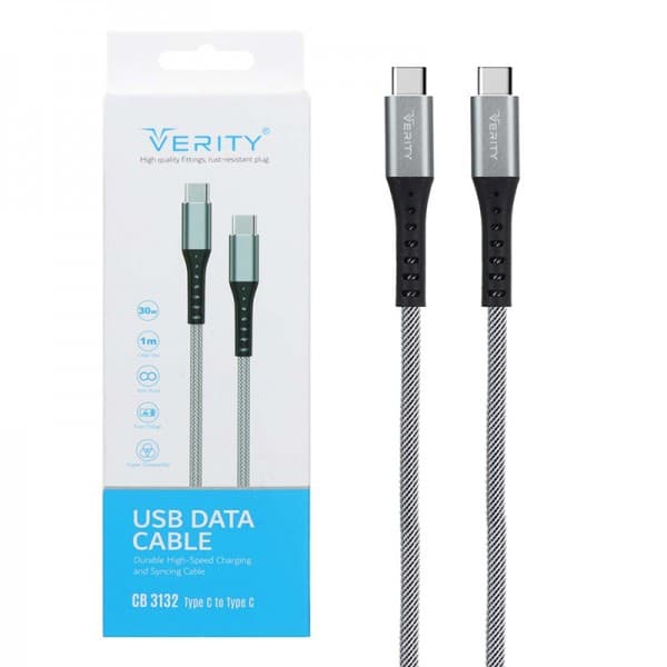 کابل شارژ Verity Type-C to Type-C مدل CB 3132 – خاکستری (گارانتی آسان سرویس) — تصویر ۲