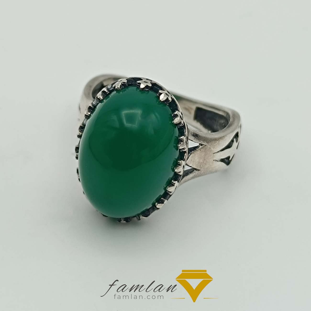 انگشتر نقره مردانه عقیق سبز خراسان کد 2094 — تصویر ۳