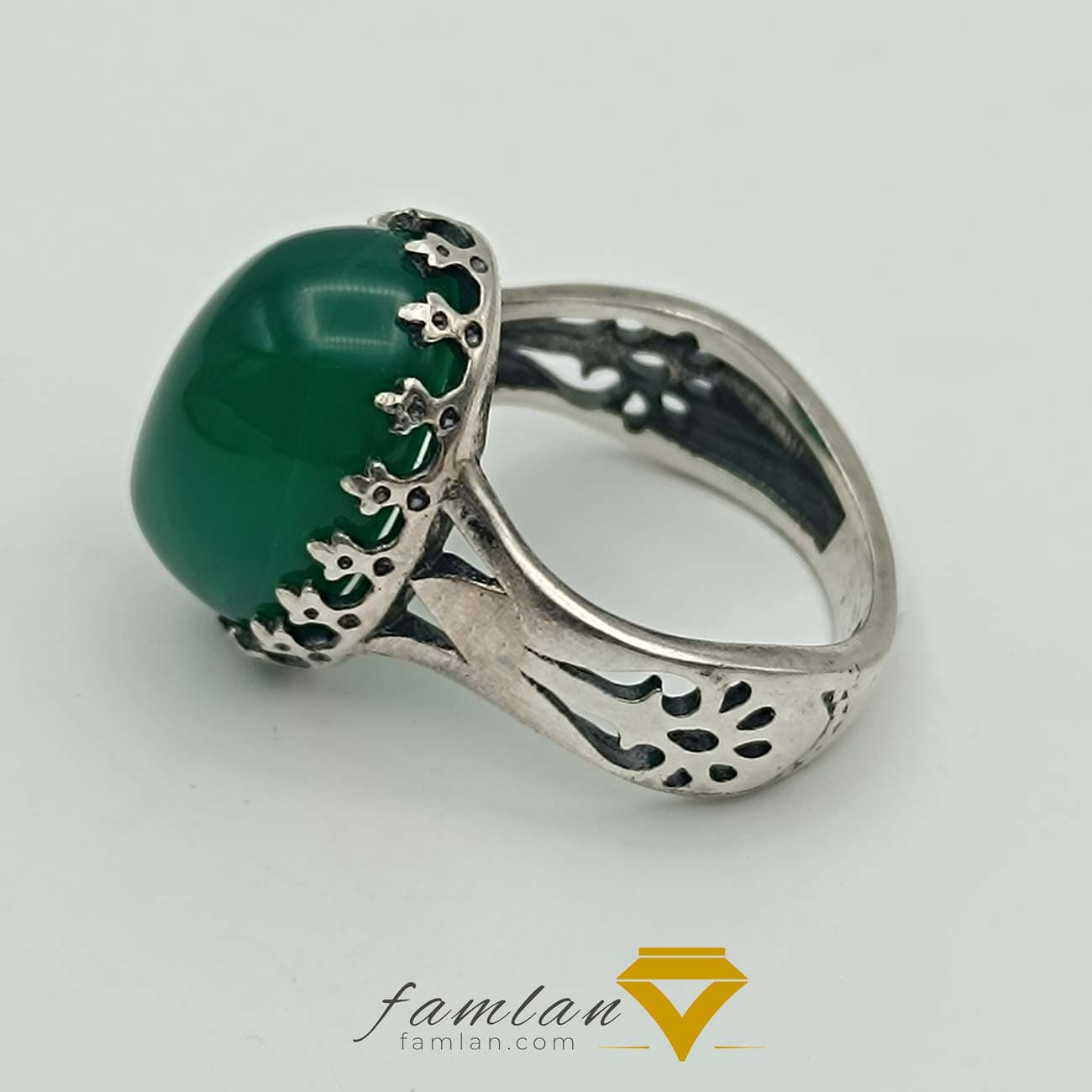 انگشتر نقره مردانه عقیق سبز خراسان کد 2094 — تصویر ۶